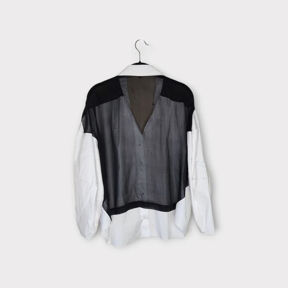 Robert Rodriguez Womens Colorblock Snap Blouse Black White 6 Contrast - Picture 9 of 9